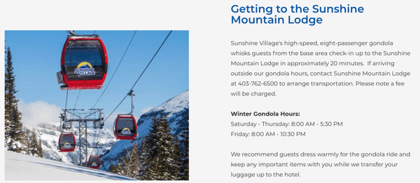 banff sunshine雪場，高速纜車（GONDOLA）開放時間