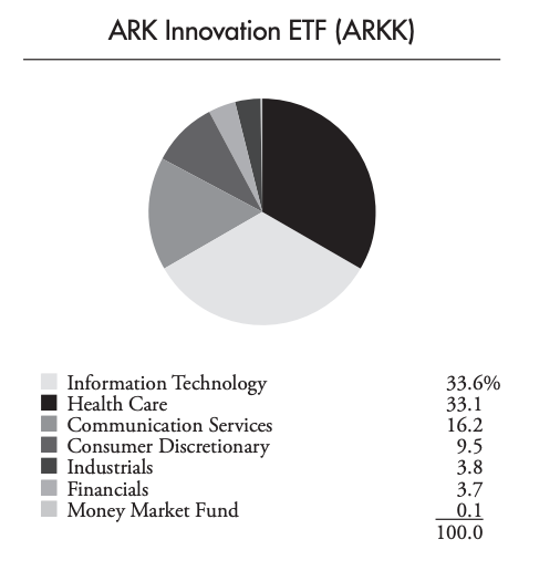 2020年中的ARKK持股產業類別。