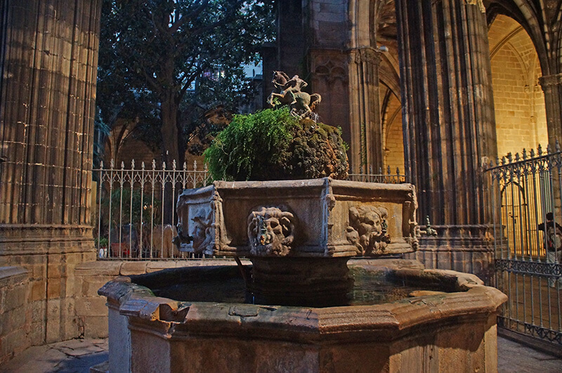 巴塞隆納大教堂的中世紀庭園水池。