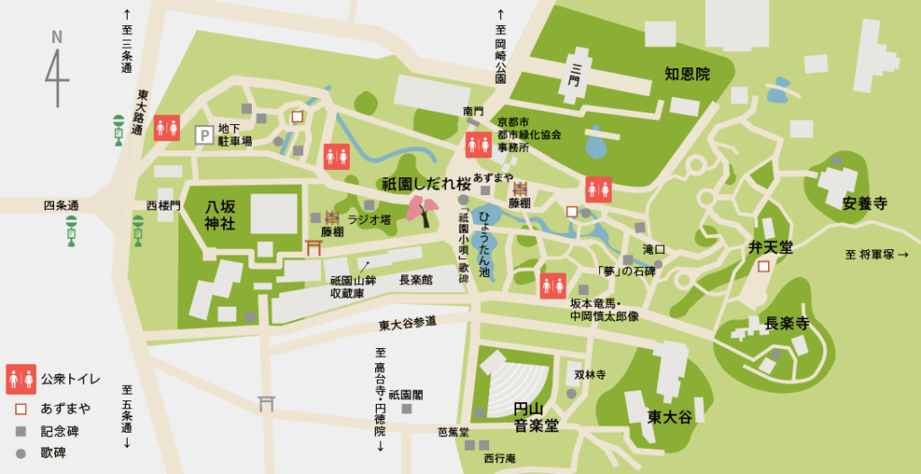 圓山公園官網地圖，目標是正中間的祇園之櫻！